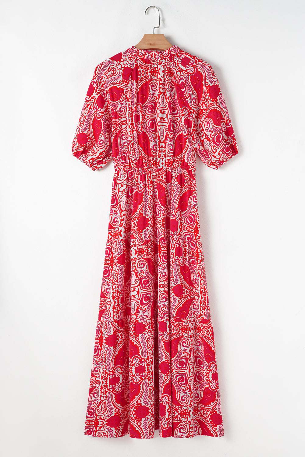 Paisley Side Slit Puff Sleeve Maxi Dress