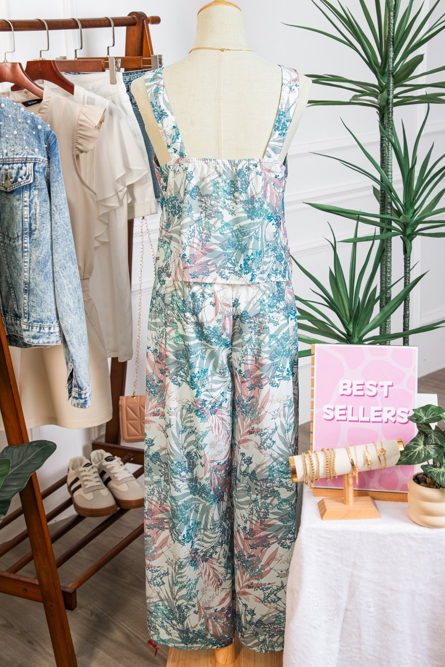 Tropical Palm Cropped Tank and Pants Set