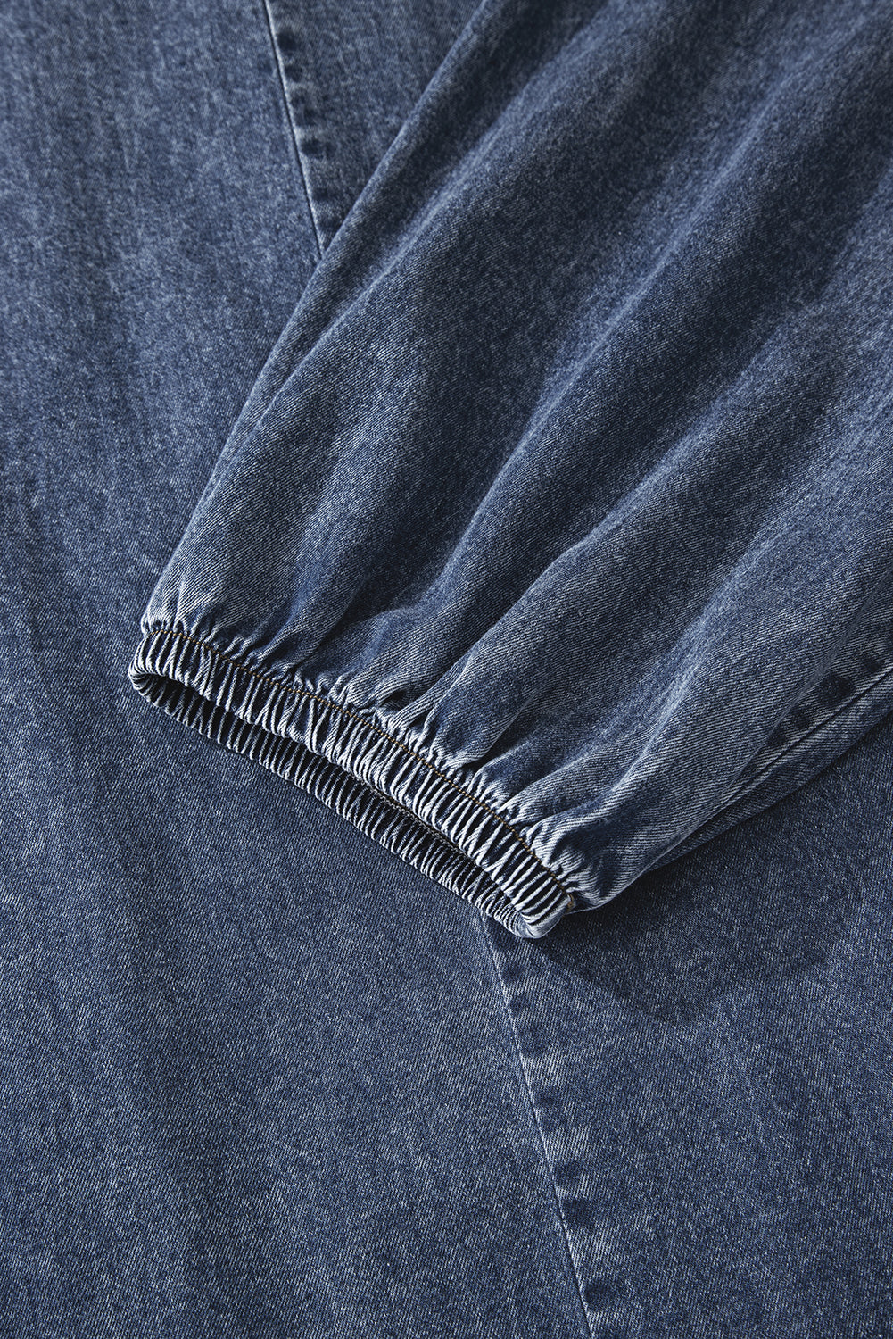 Denim 3/4 Sleeve Tied V-Neck Pleated Mini Dress