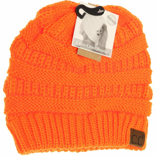 Criss-Cross Knit Beanie CCB1 Neon Orange