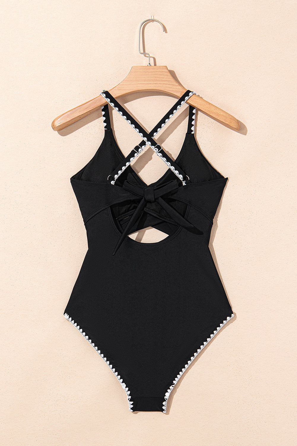 Ric-Rac Trim Contrast Patchwork Cutout Swimsuit