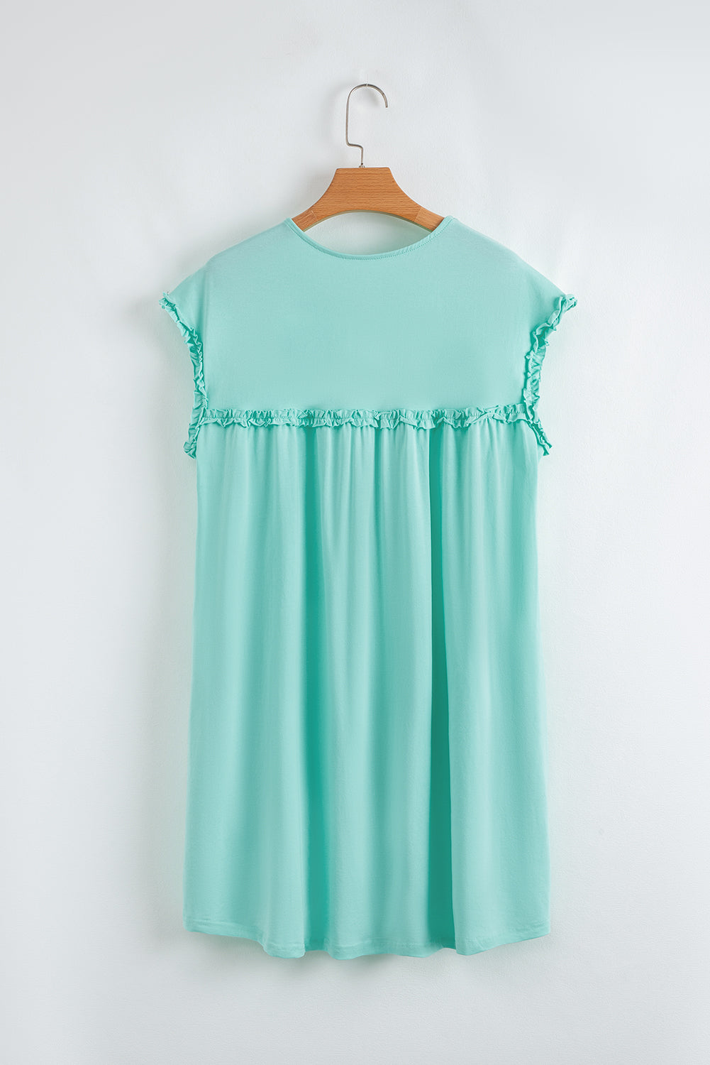 Frilled Trim Crew-Neck Loose Fit Mini Dress