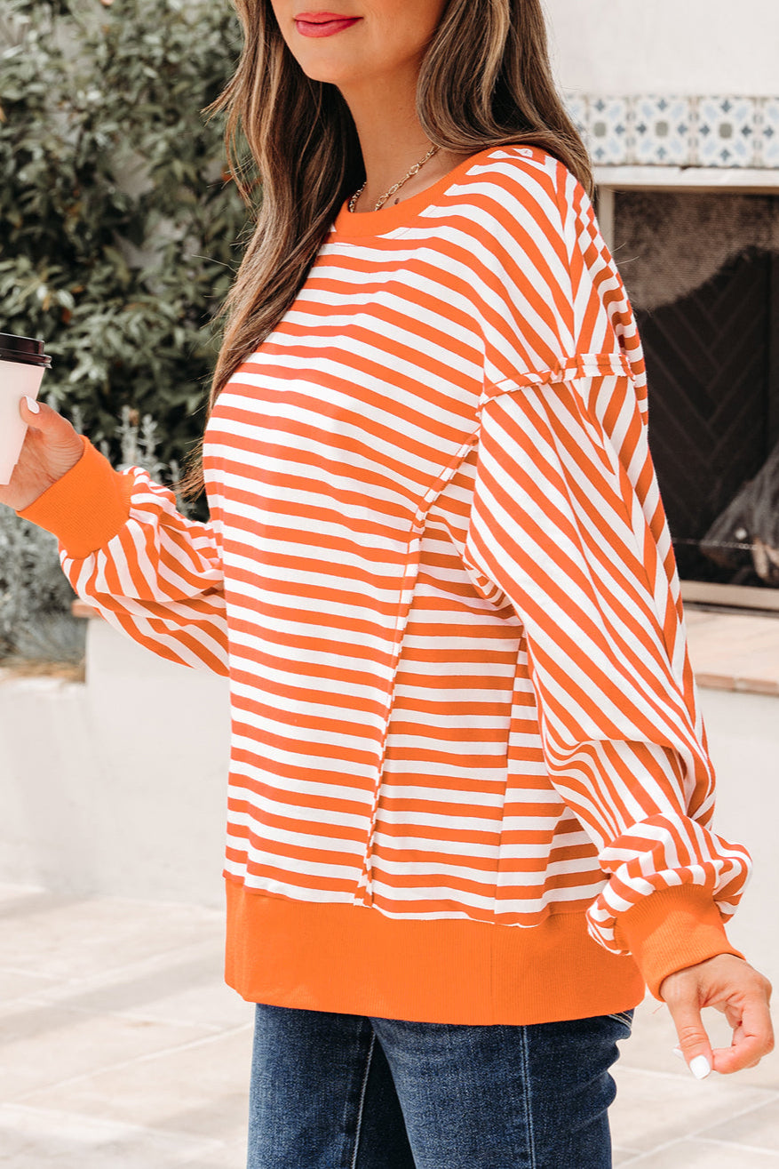 Stripe Reverse Seam Drop Shoulder Top