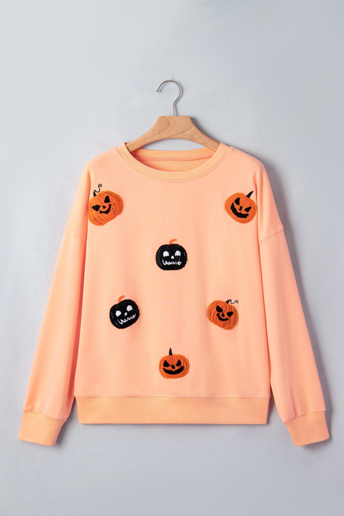 Halloween Embroidered Jack-O-Lantern Drop Shoulder Sweatshirt