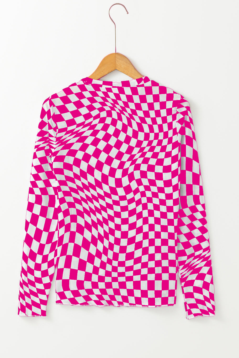 Checker Mesh Long Sleeve Top