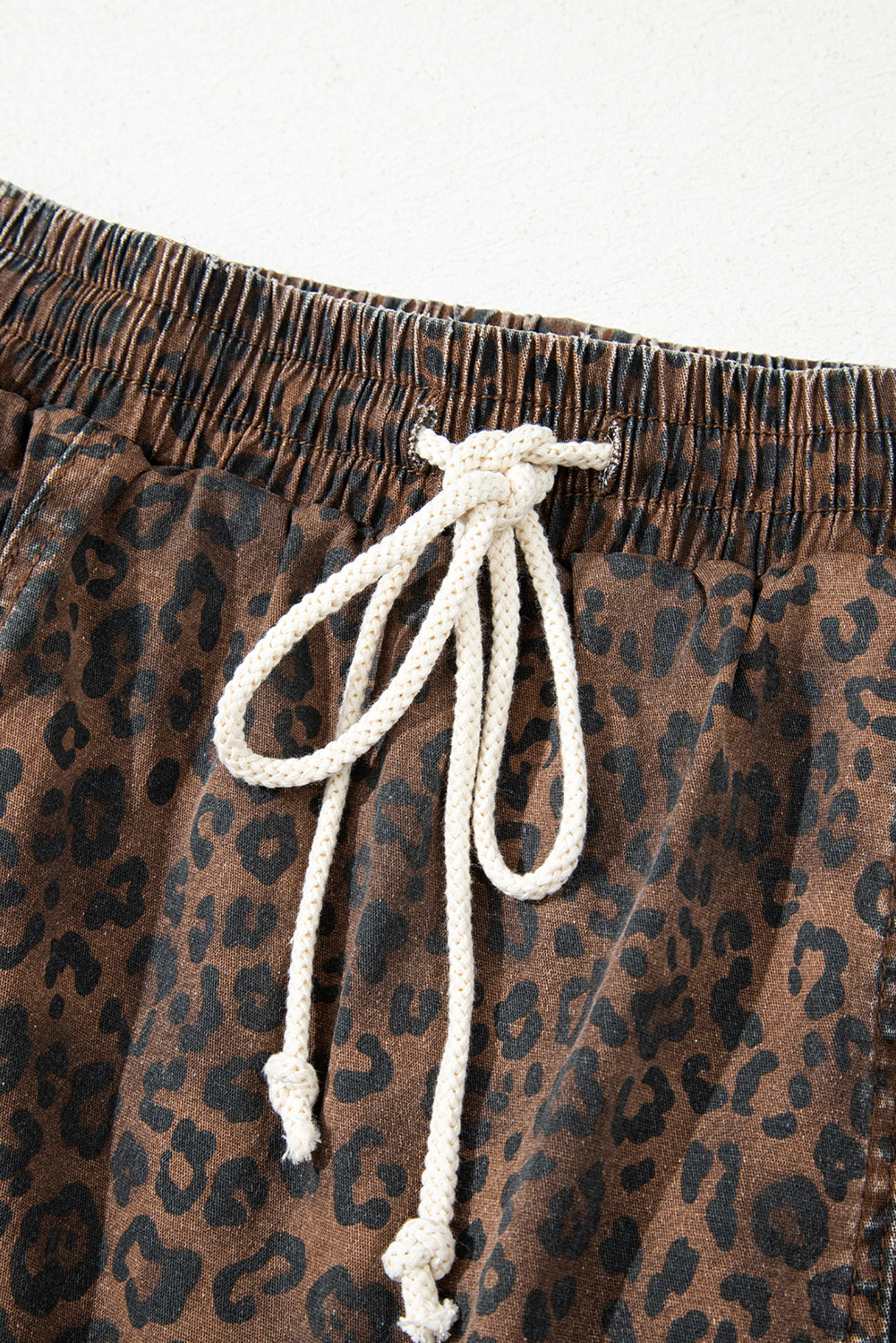 Leopard Denim Elastic Waistband Drawstring Skort