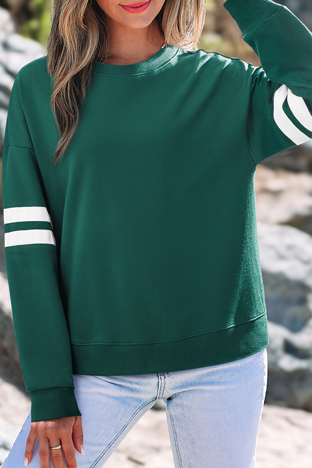 Varsity Stripe Drop Shoulder Sweatshirt