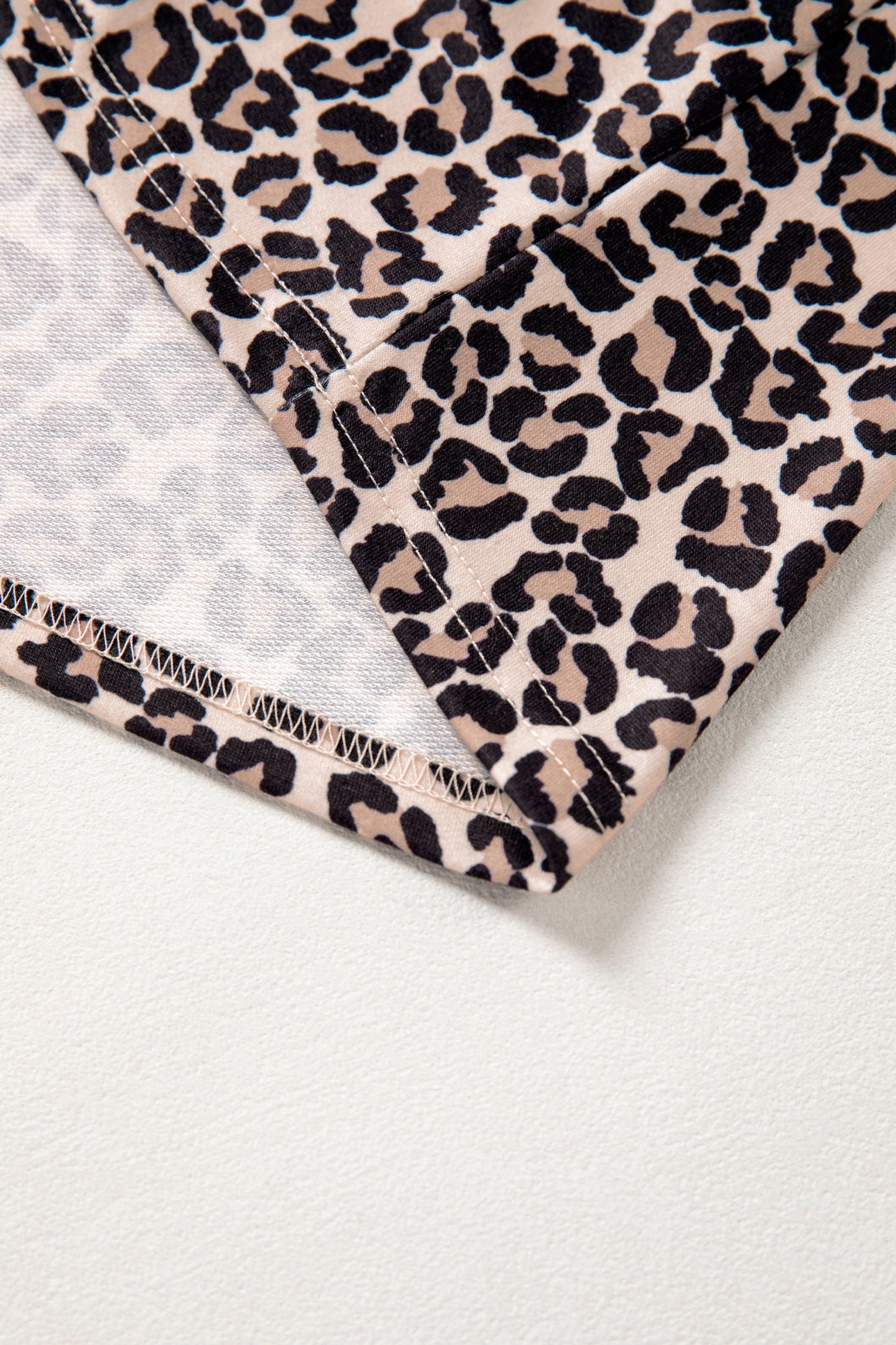 Leopard Half Zip Stripe Trim Short Sleeve Top