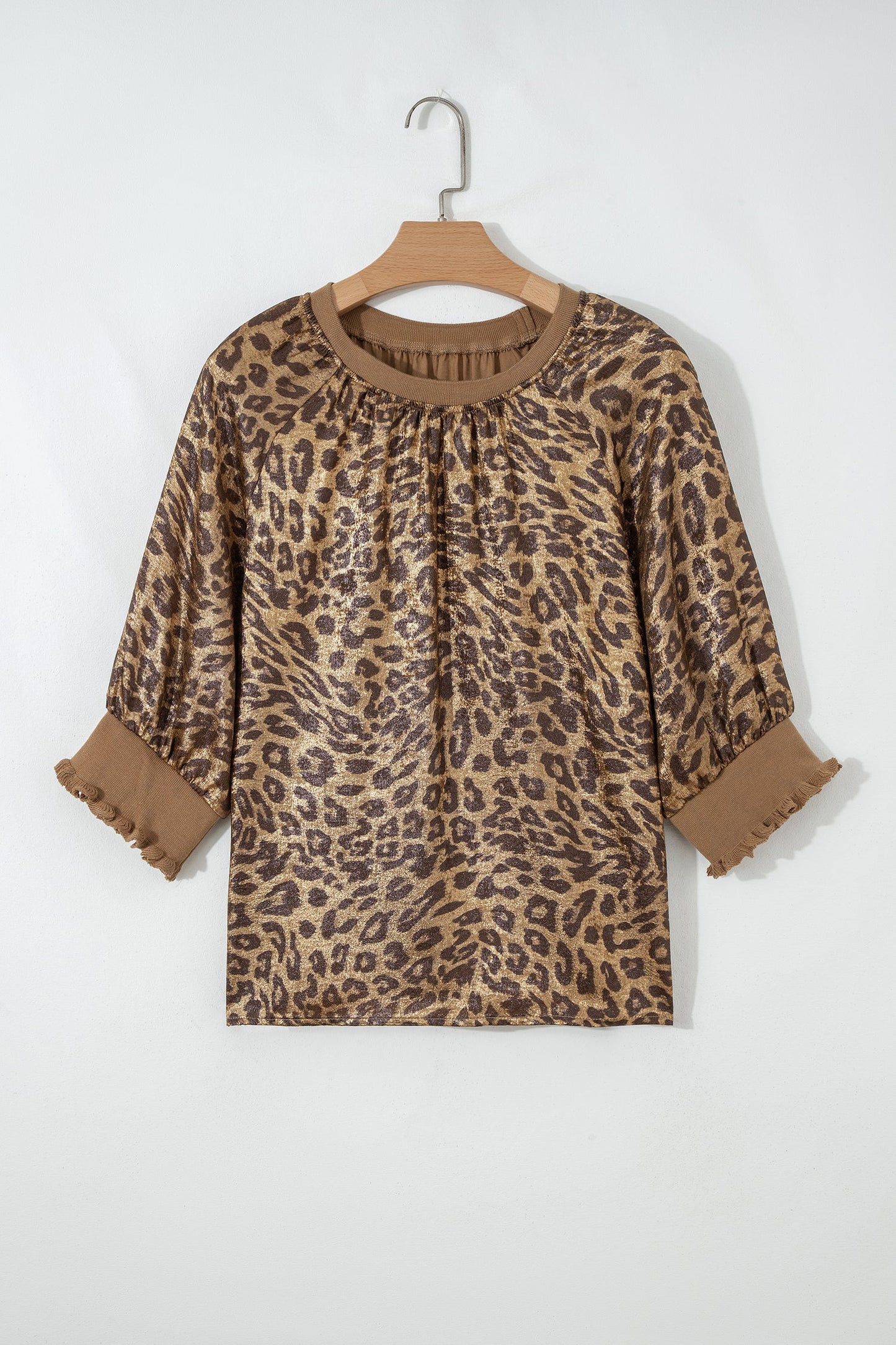 Metallic 3/4 Sleeve Blouse with Button Detail