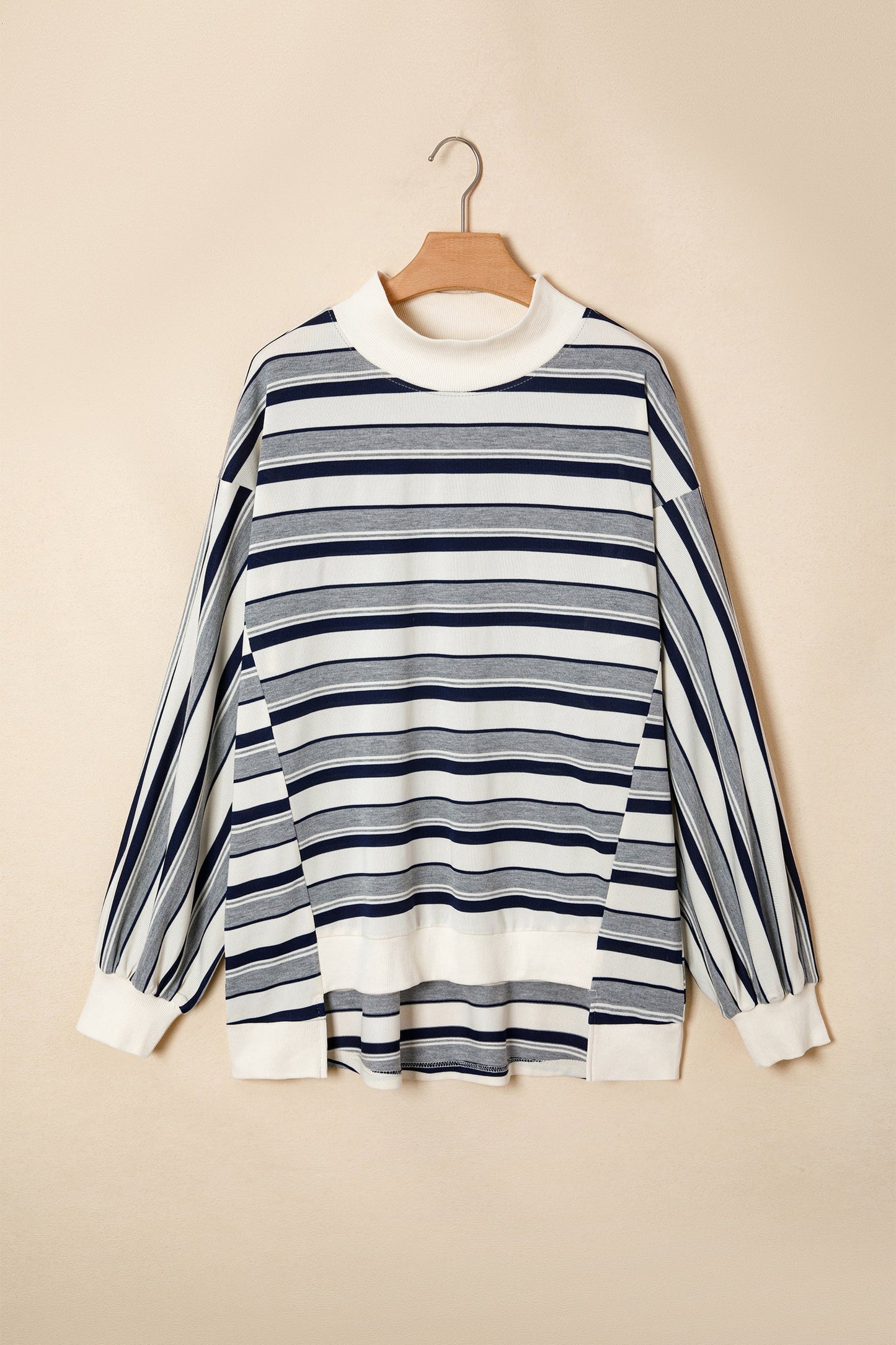 Stripe Ribbed Mock Neck Long Sleeve Sweatshirt
