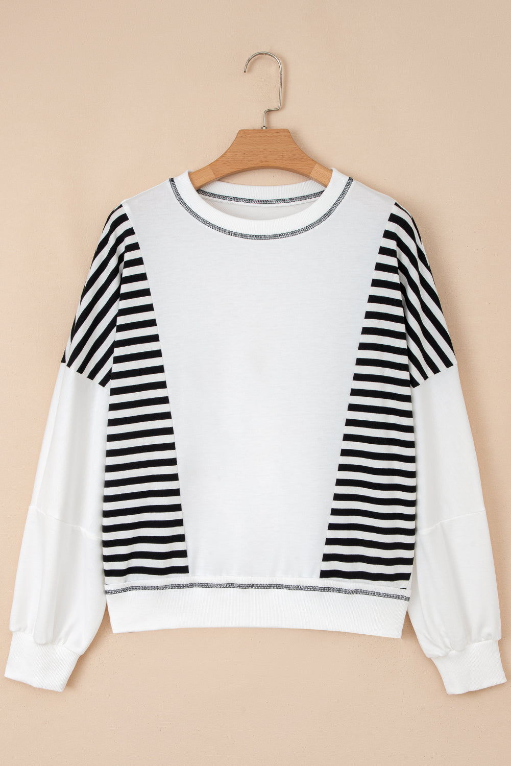 Stripe Colorblock Contrast Stitch Oversized Sweatshirt
