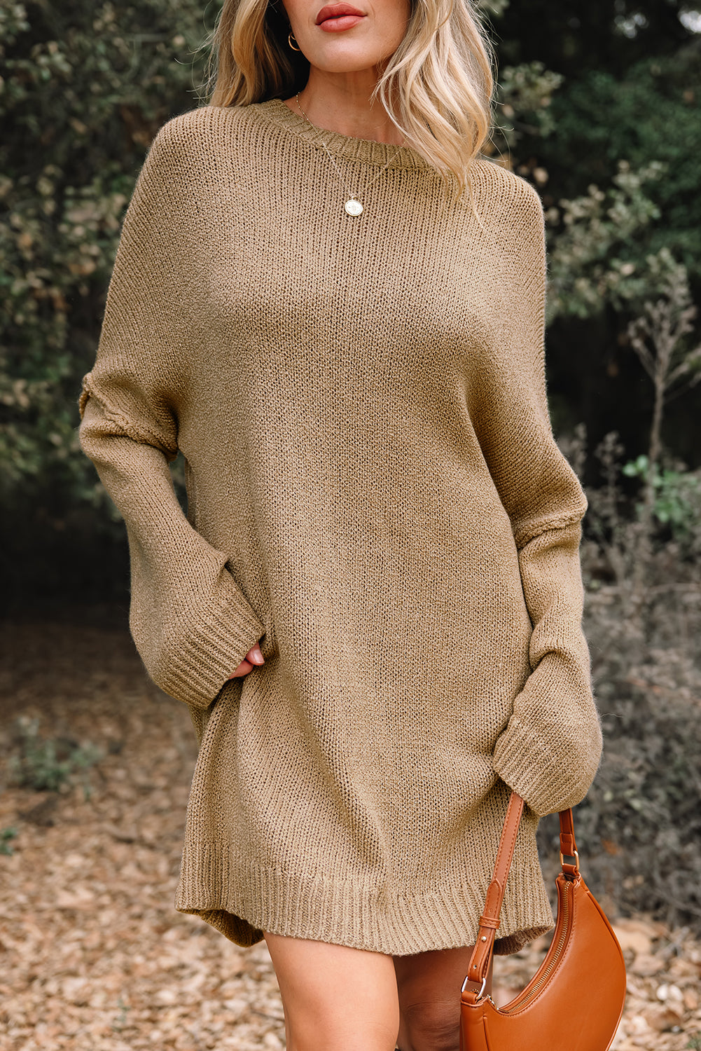 Solid Slouchy Drop Shoulder Sweater Dress