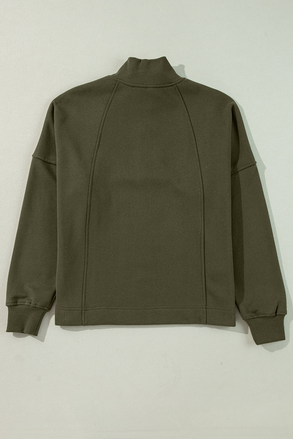 Solid Zipped Neck Drop Shoulder Sweatshirt