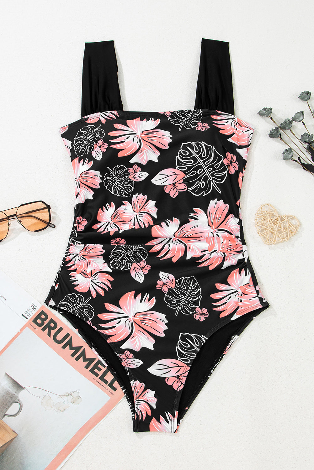 Square Neck Ruched One-Piece Swimsuit
