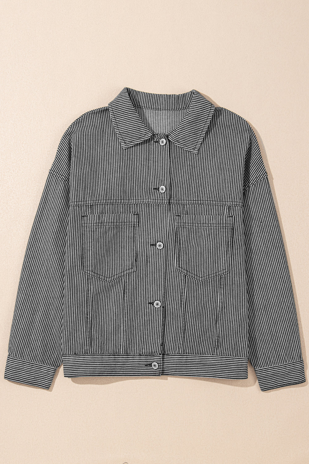 Stripe Wash Oversize Pocket Denim Jacket