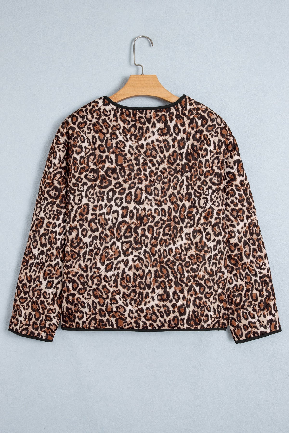Leopard Quilted Button Front Patch Pocket Jacket