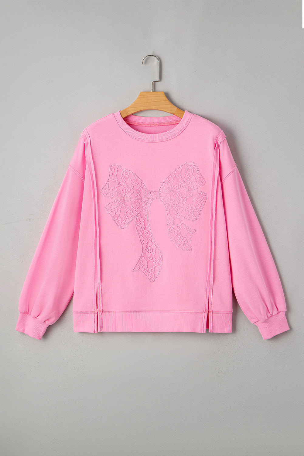 Bow Lace Embroidered Reverse Seam Sweatshirt