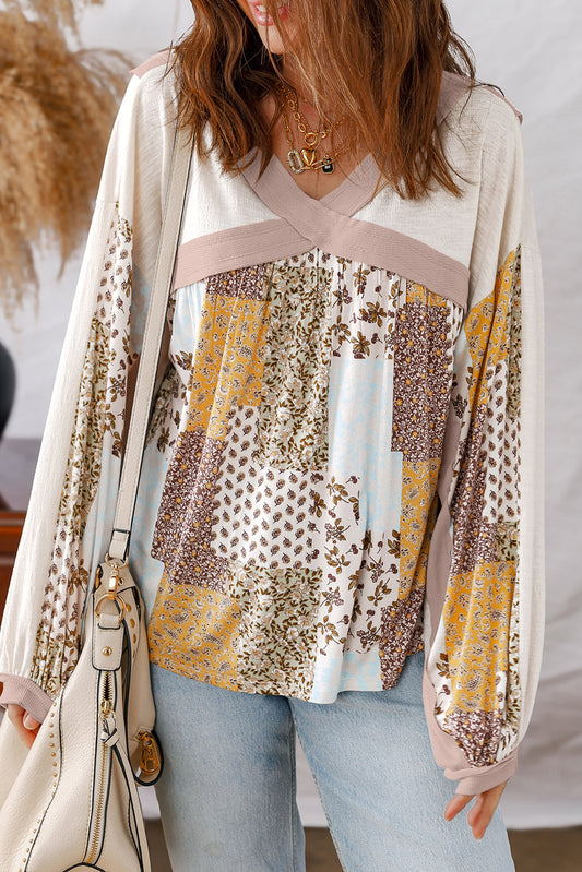 Floral Patchwork Long Sleeve Blouse
