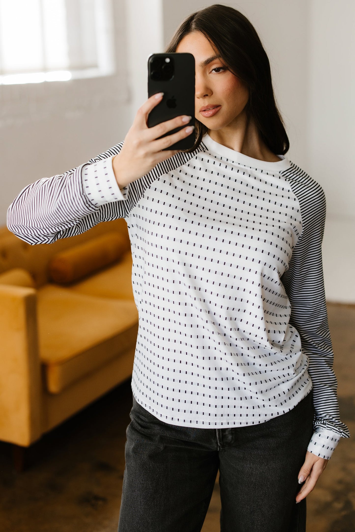 Stripe Raglan Patchwork Long Sleeve Top