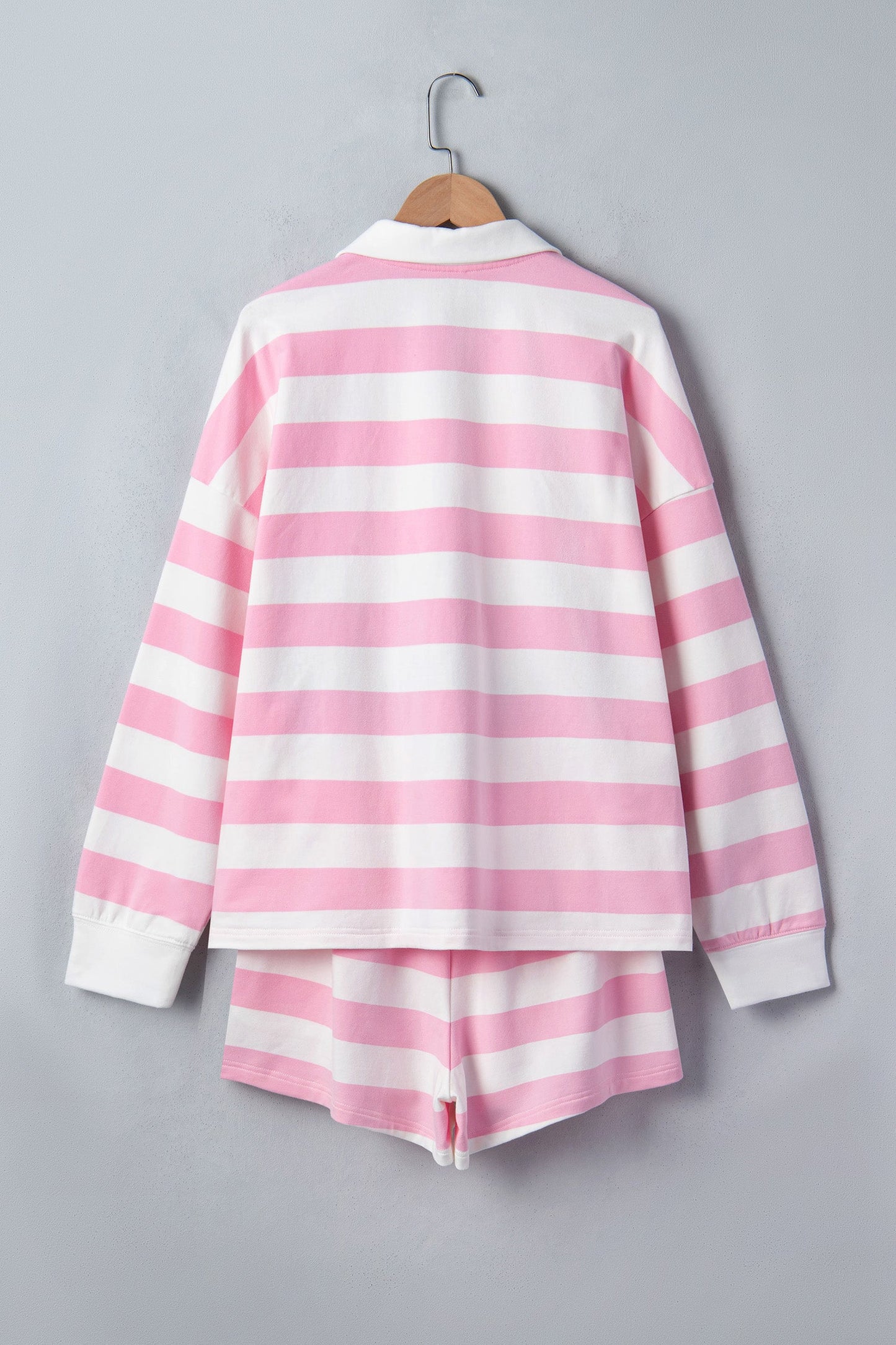 Stripe Patchwork Quarter Zip Pullover & Shorts Set