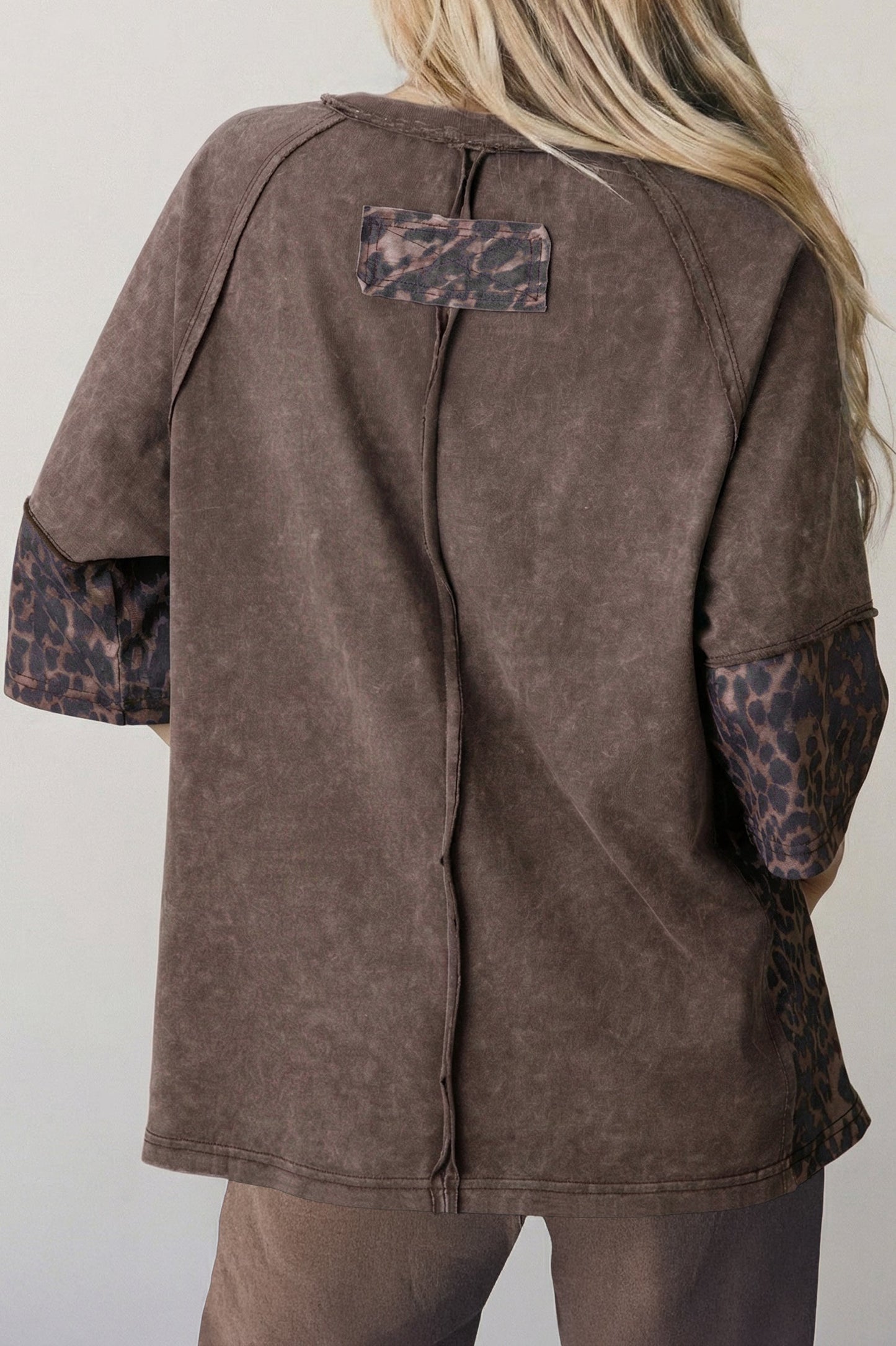 Leopard Star Patched Mineral Wash Exposed Seam T-Shirt