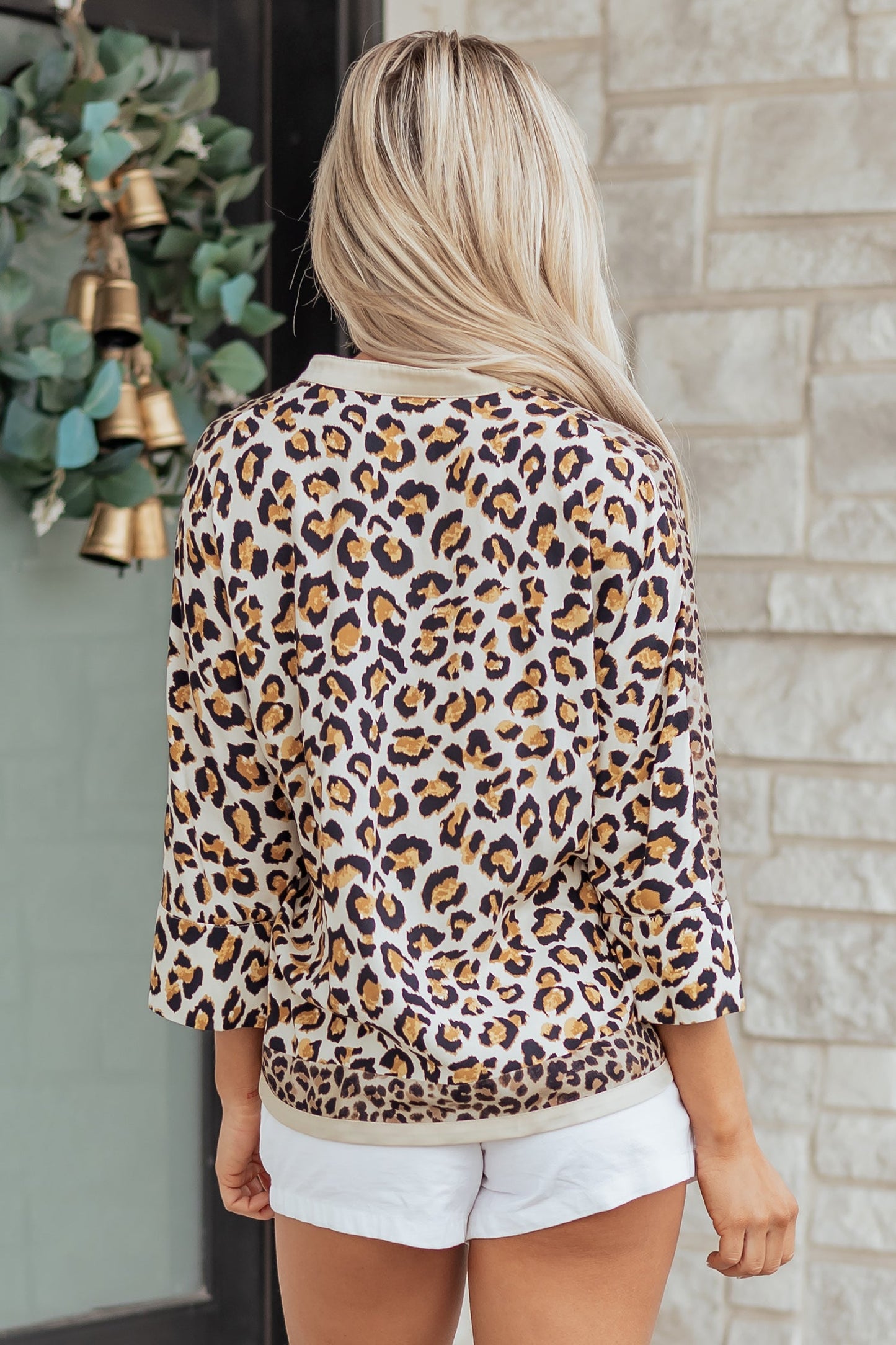 Leopard Patchwork 3/4 Sleeve Buttoned Shirt