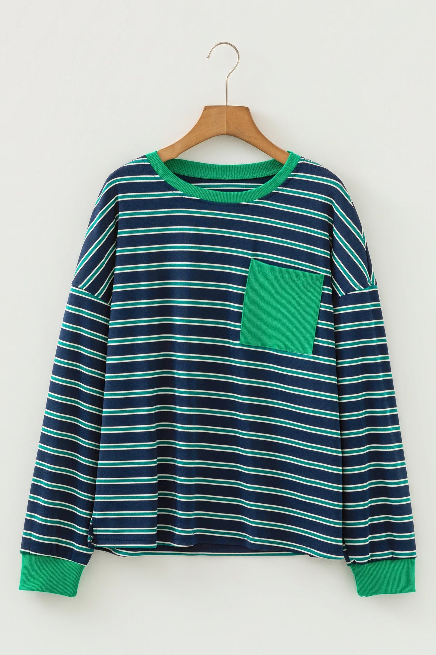 Stripe Ribbed Colorblock Patchwork Round Neck Top