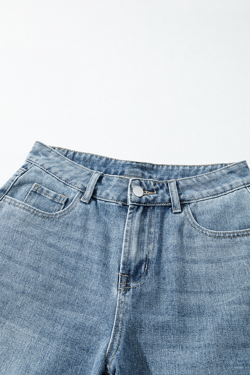 Solid Denim Embroidered Wide Leg Jeans