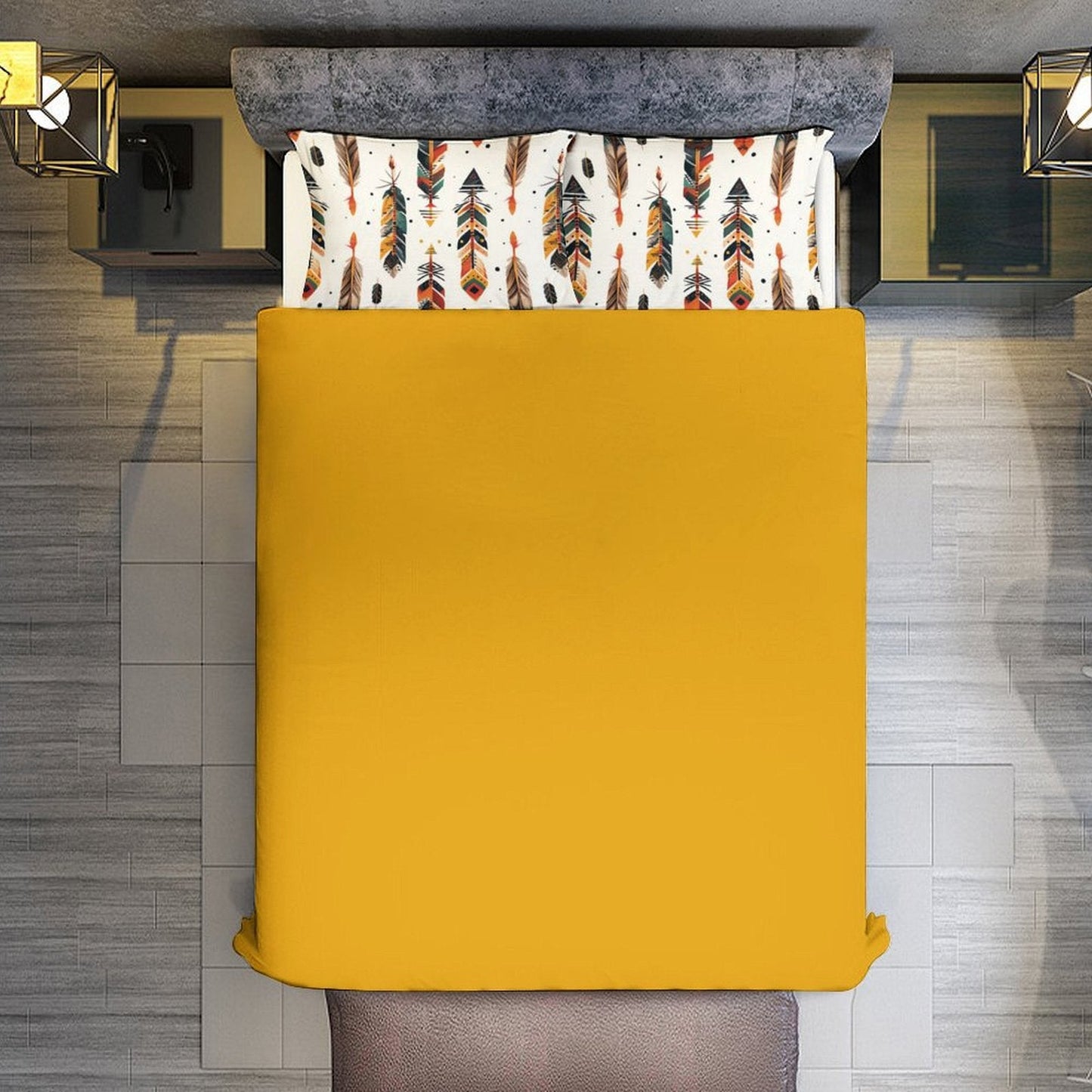 Boho Feather Print 3-Piece Bedding Set (1 Duvet Cover + 2 Pillow Shams) – 102"×90"