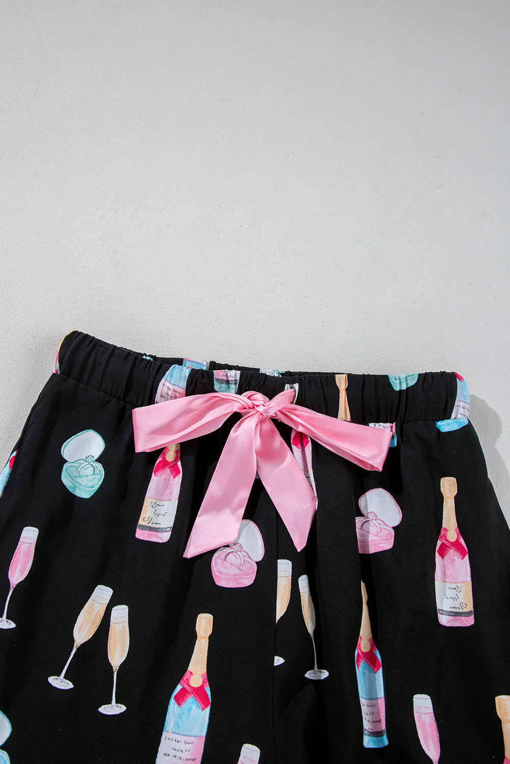 Christmas Wine Glass Bow Knot Pajama Set