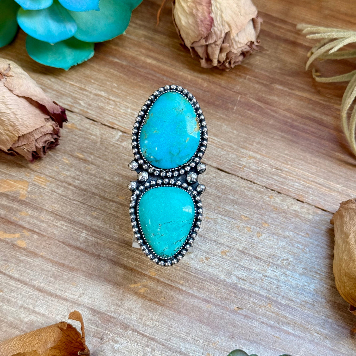 MJ Ring Two-Stone Blue Turquoise Statement Ring