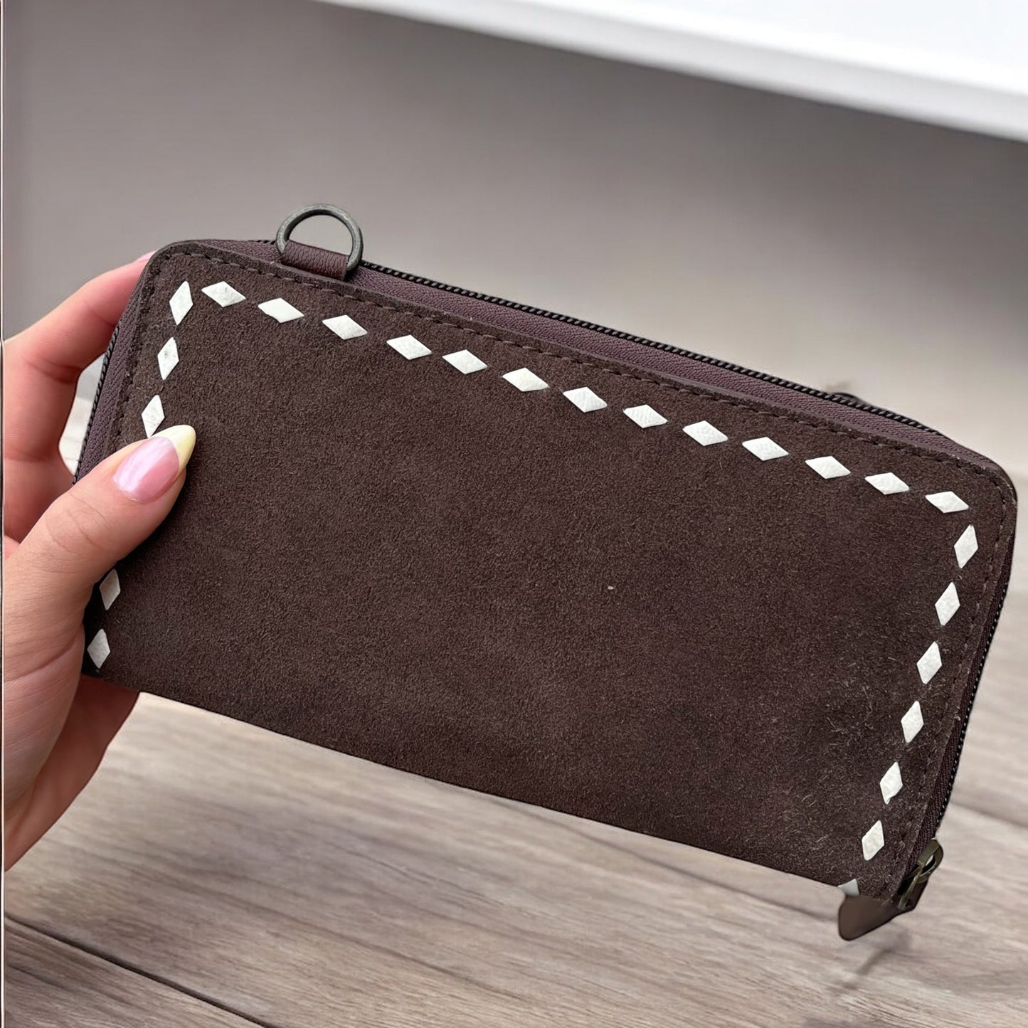 Chocolate BootStitch crossbody wallet