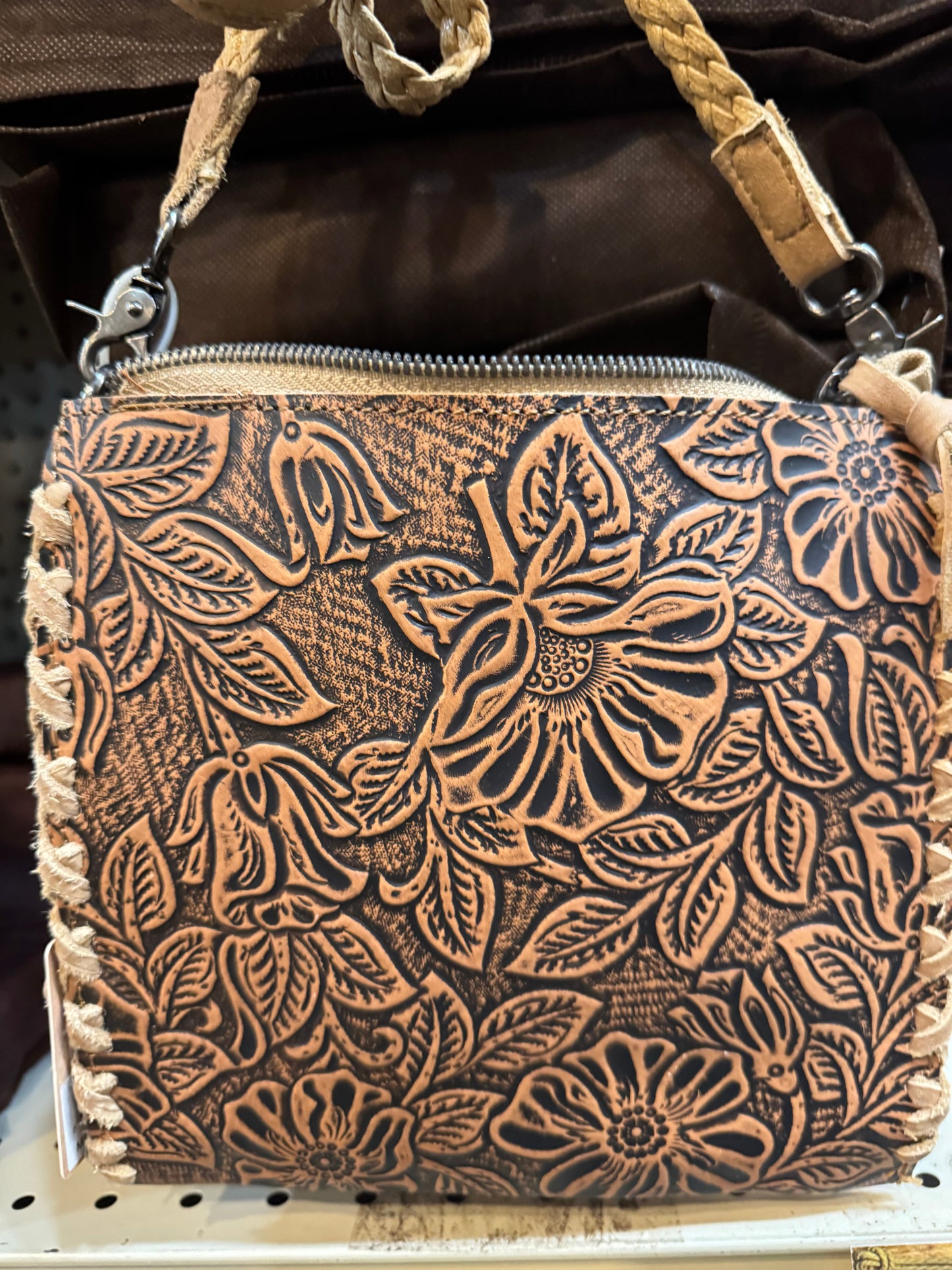 Floral Tooled Leather Crossbody Purse