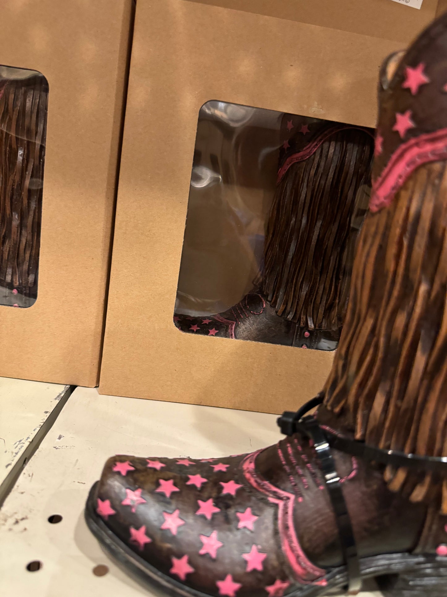 Pink Fringe Star Boot Vase