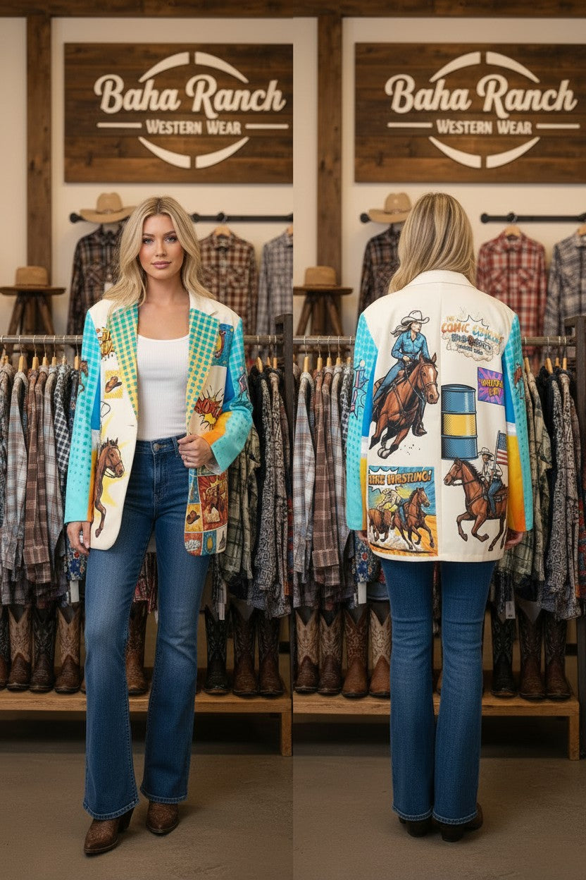 Baha Ranch The Comic Corral Cowgirl Western Rodeo Blazer