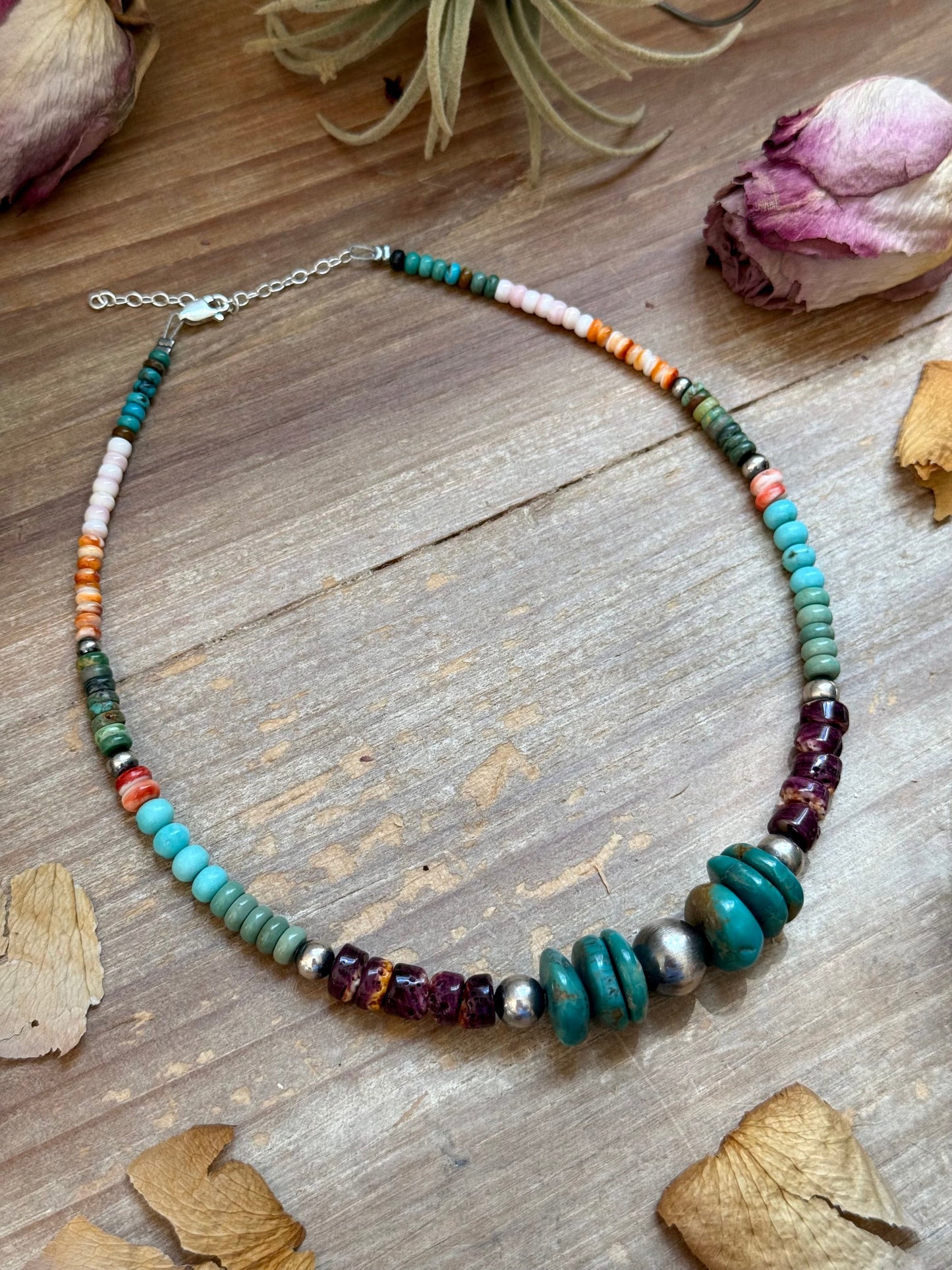 One of a Kind Mixed Stone & Sterling Necklace 15.5” - Made by Jaci