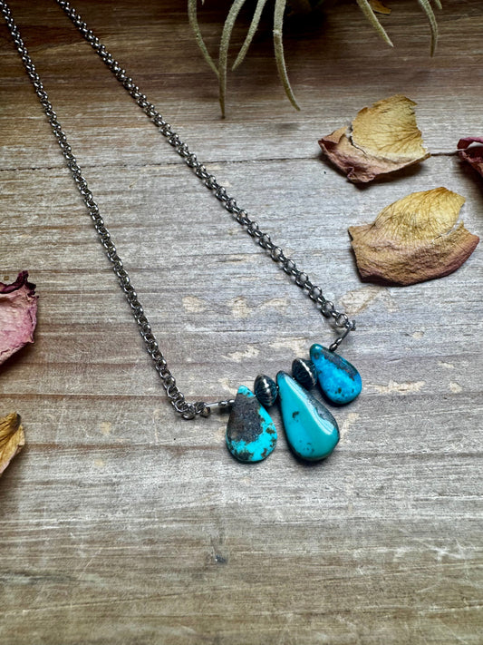 16 inch Blue turquoise and sterling silver pearl