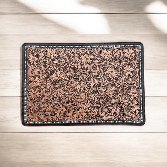 Hand tooled placemat dinner table