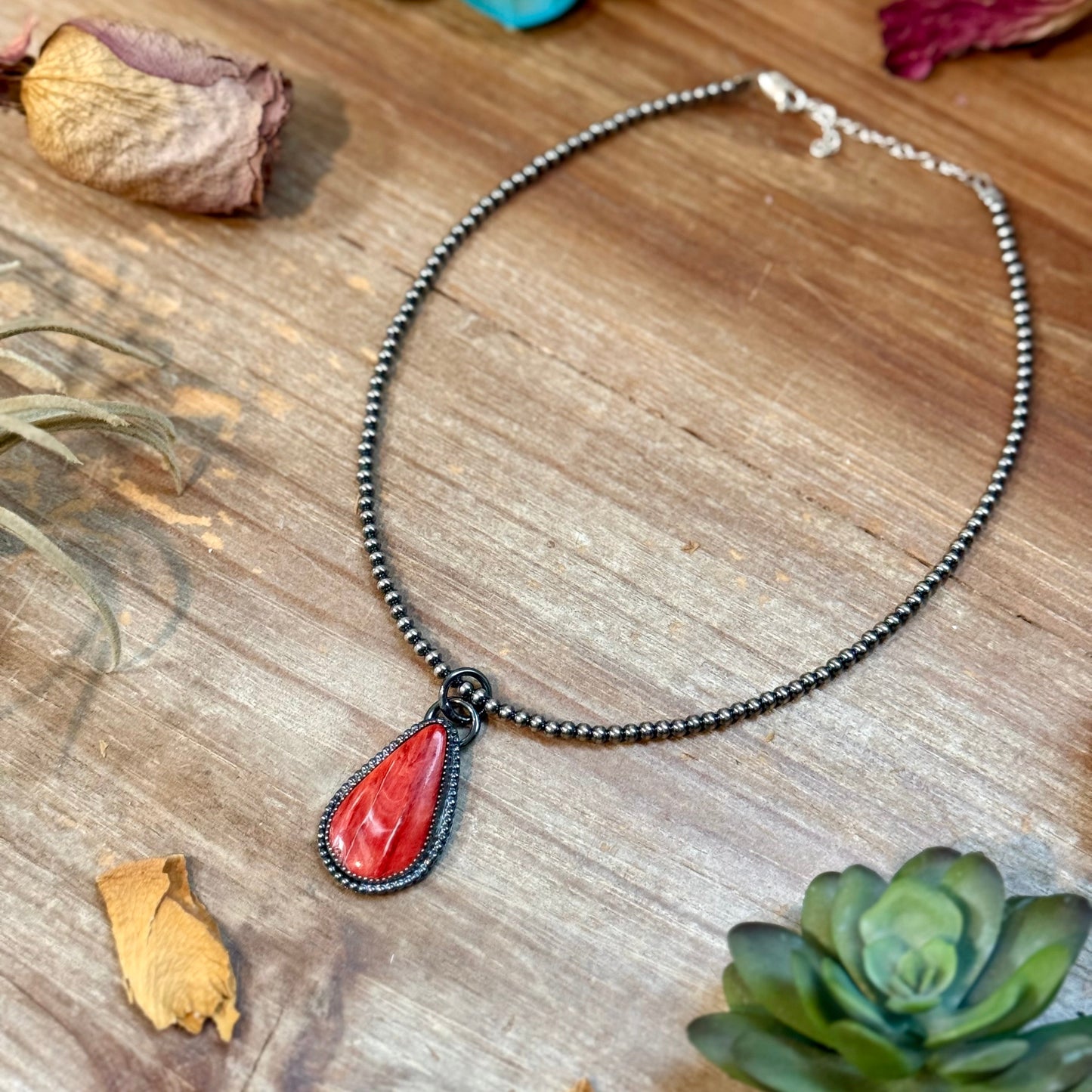 ***FREE Sterling Silver Pearl Necklace + MJ Red Spiny Oyster Teardrop Charm