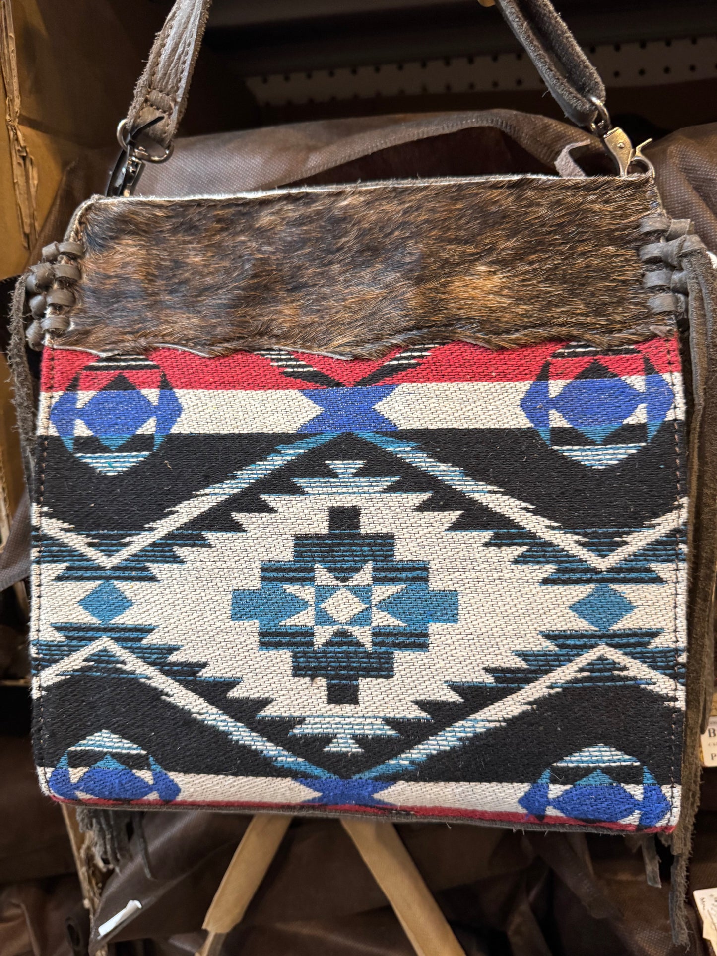 BA2835 Red & Blue Aztec Cowhide Handbag