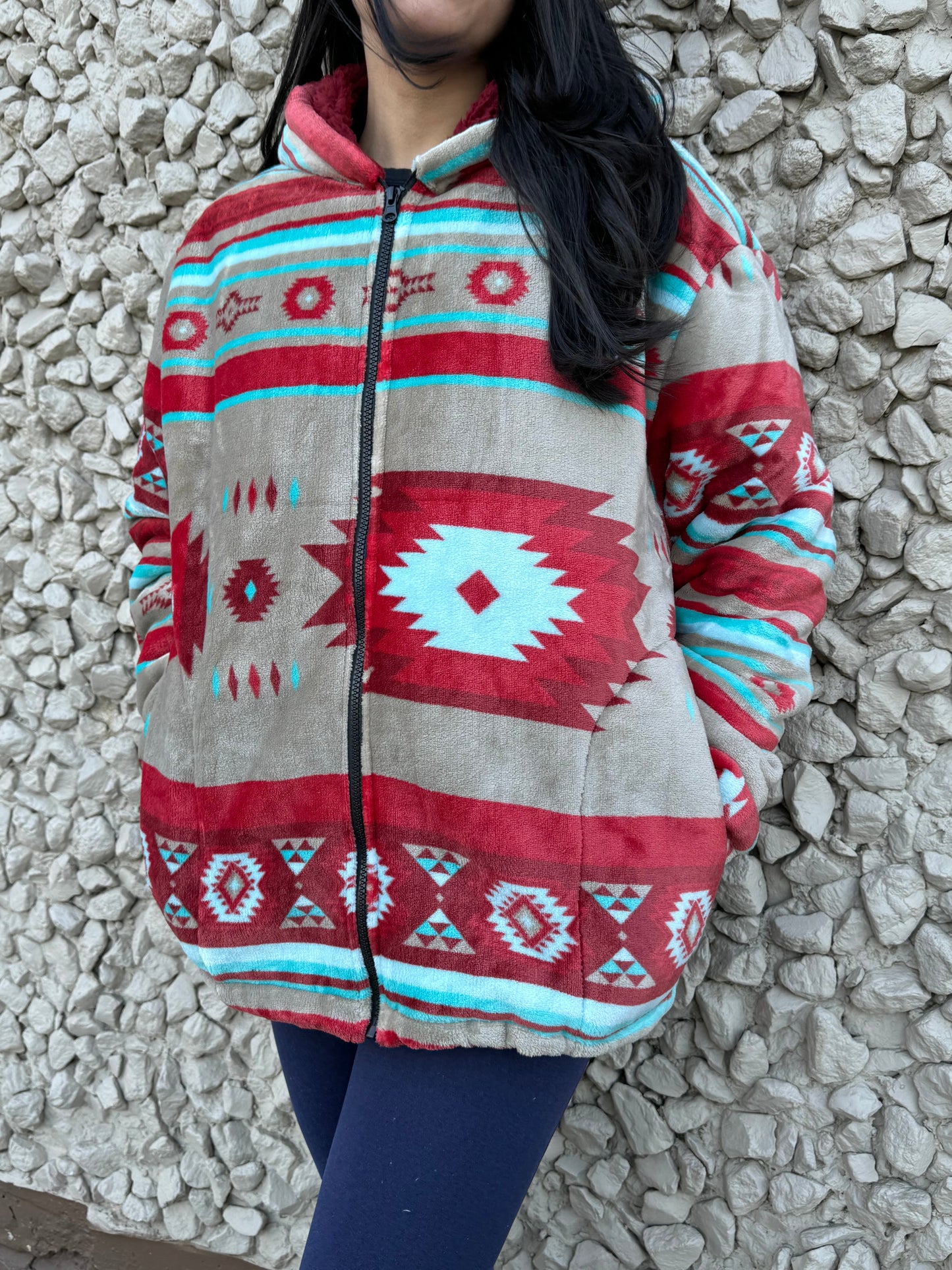 Red Western Fleece Sherpa Jacket