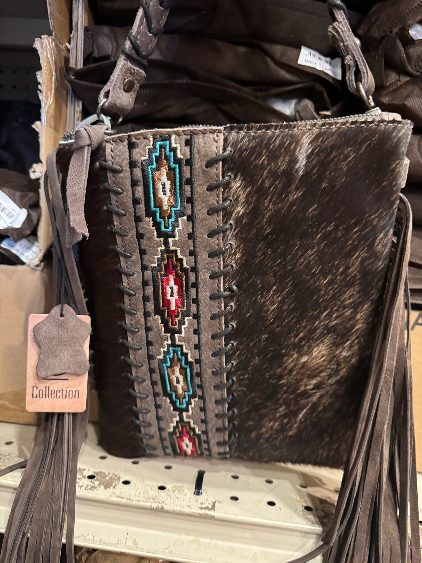 Aztec Diamond Stitched Cowhide Crossbody Purse