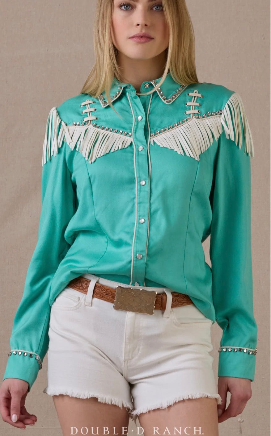 Double D Ranch Rodeo and Rhinestones Long Sleeve Pearl Snap Western Blouse