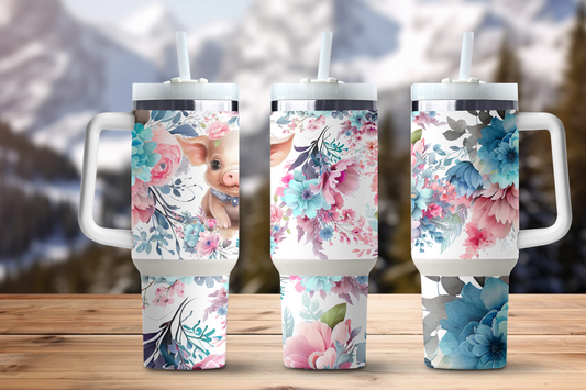 Pigs in Bloom Themed 40 oz. Stainless steel tumbler