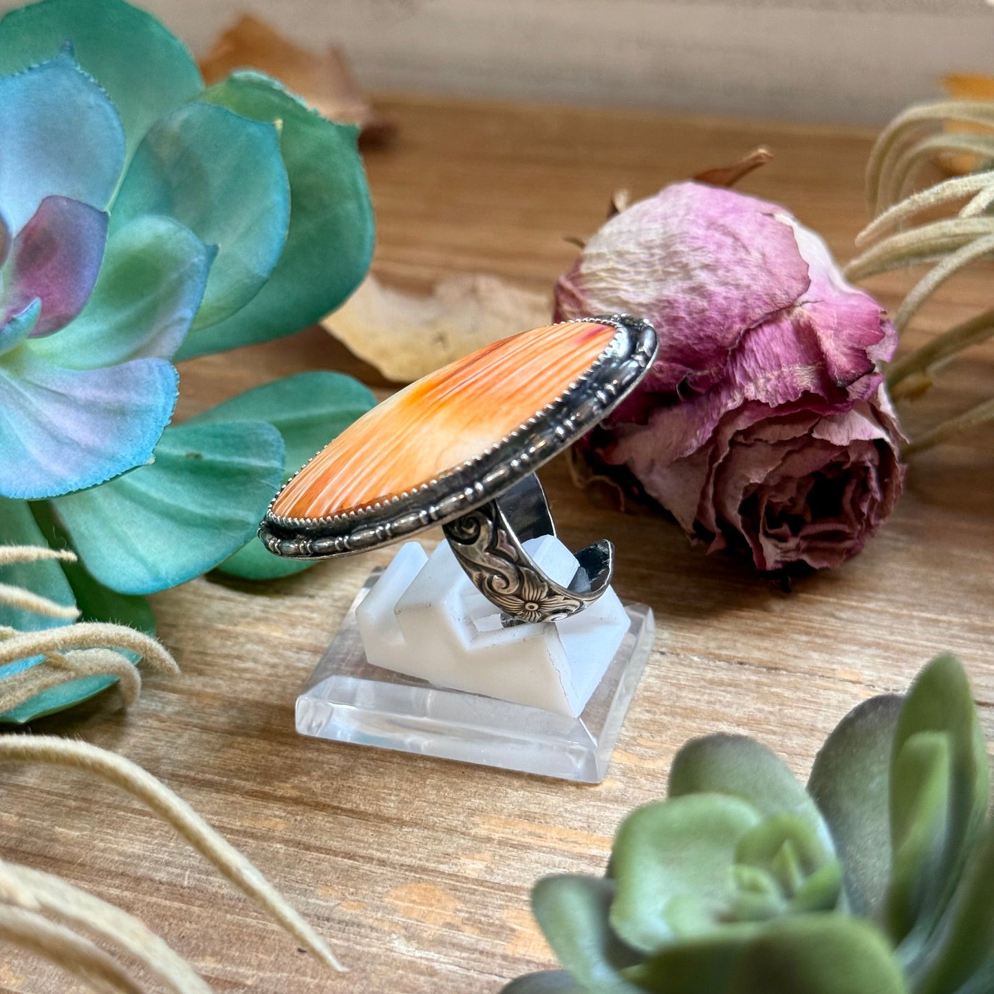 MJ Ring - Orange Spiny Oyster Adjustable Ring