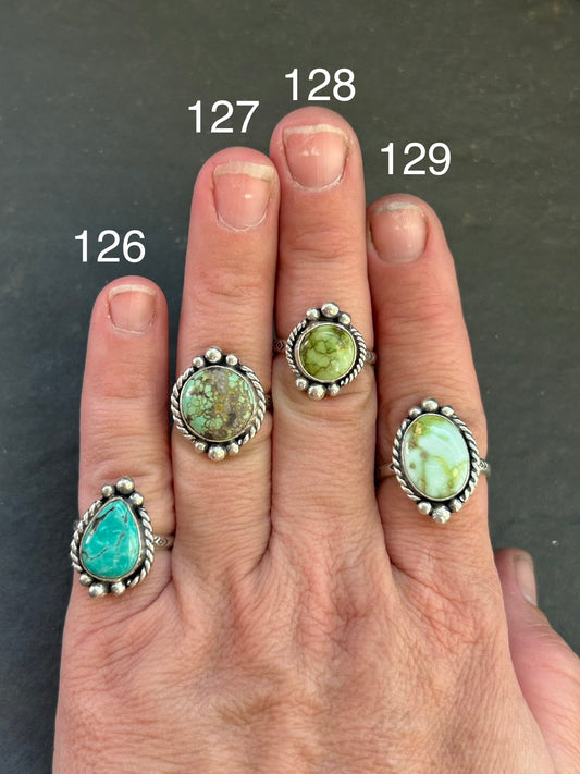 129 - Sterling Silver Palomino Variscite Medicine Man Eye Stamped Stacking Ring by Jason Ogg