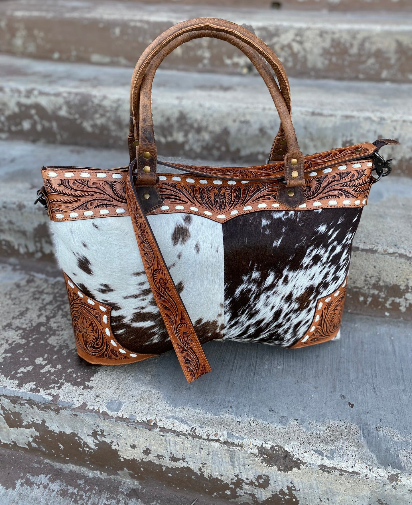 Nidia Tooled Leather & Cowhide Purse