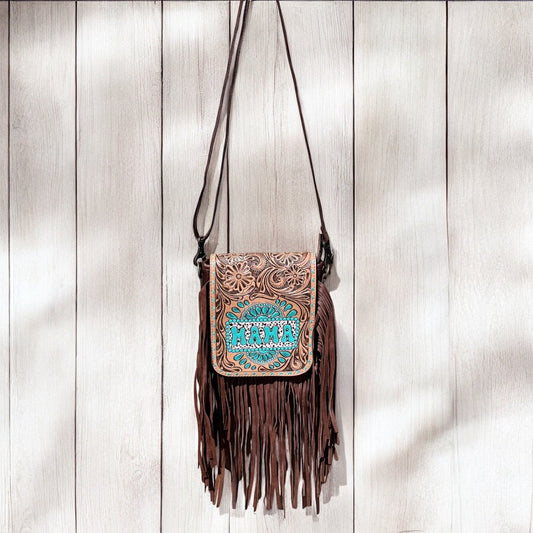 Mama tooled fringe crossbody bag