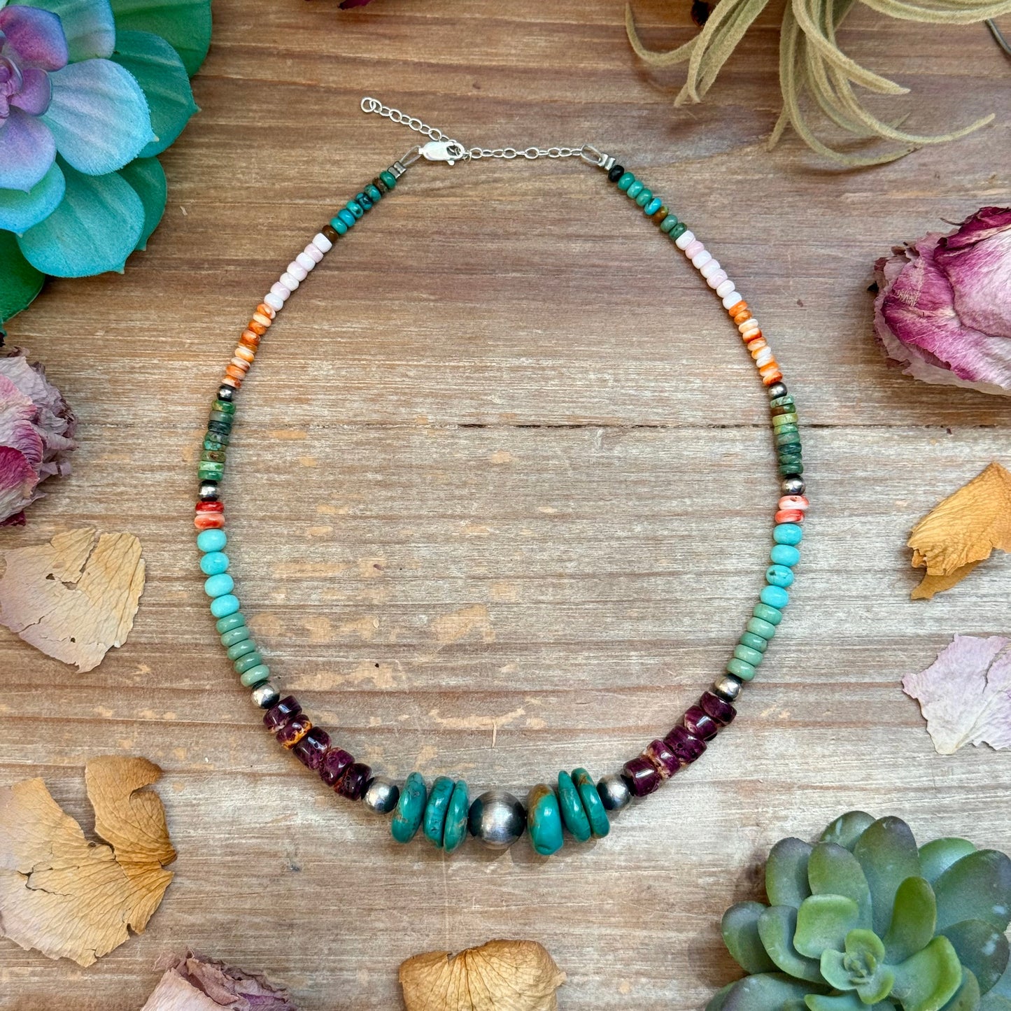 One of a Kind Mixed Stone & Sterling Necklace 15.5” - Made by Jaci