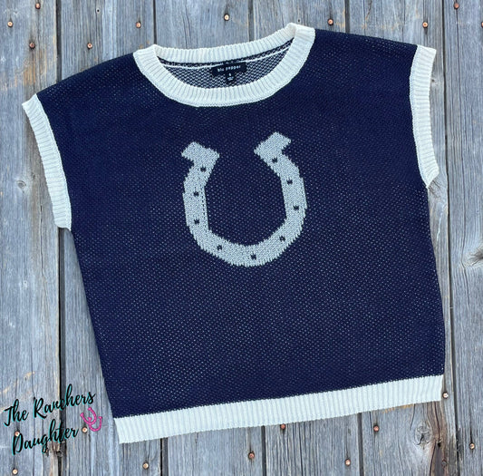 Lucky Horseshoe Navy Knit Sweater